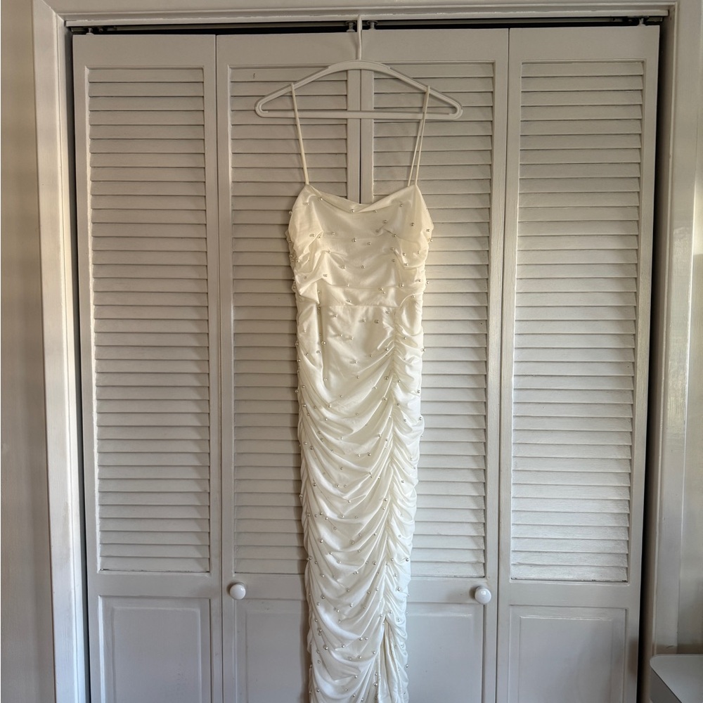 Lulu's Ivory Ruched Dress